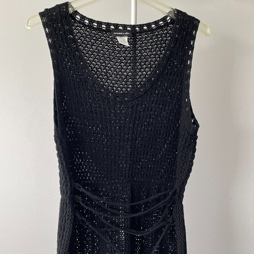 Armand & Ana Black Crochet Knit Sheath Corset Dress Tunic Size: Medium EUC